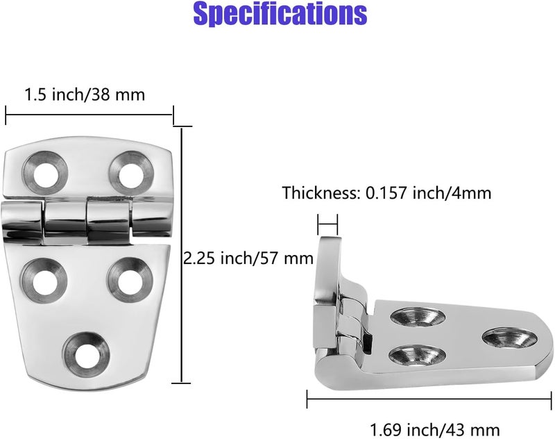 ODYSUNRAL Marine Boat Hatch Hinges Stainless Steel, 2.25 inch x 1.5 inch(57 x 38 MM) 5 Holes, No Noise, Sturdy, 316 Stainless Steel with Screws (4 PCS) - Image 2
